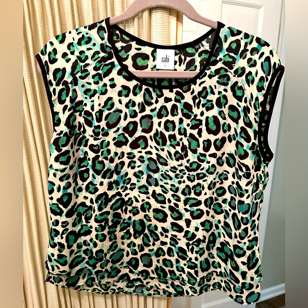 CAbi Leopard Print Camisole in Green and Black